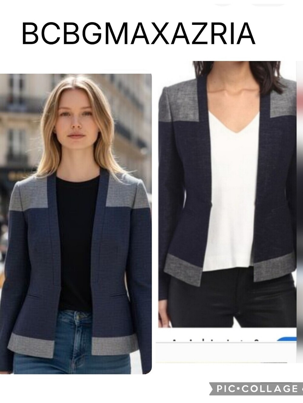 BCBGMaxAzria Navy& Gray Linen & Cotton Blazer Sz S Like New